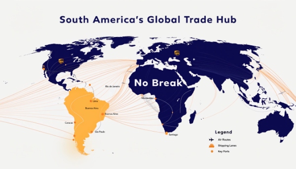 A map highlighting South America with a 'No Break' label to show regional terminology