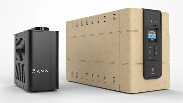 A side-by-side comparison showing a small lithium UPS and a large lead-acid UPS with the same power rating