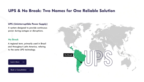 A graphic showing a world map with 'UPS' as a global label and 'No Break' highlighting South America