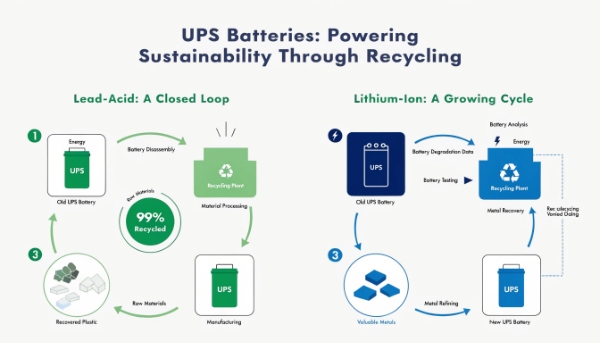 An infographic showing the closed-loop recycling process for both lead-acid and lithium-ion batteries