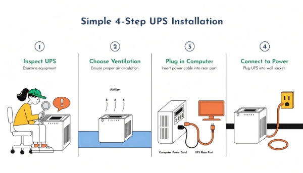 A simple 4-step diagram: 1. Inspect, 2. Place, 3. Connect Load, 4. Connect to Wall