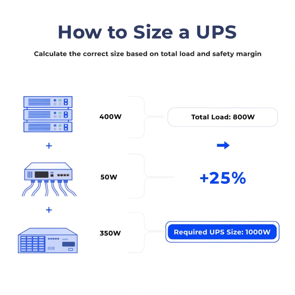 A simple infographic showing server icons with wattage numbers being added up, plus a +25% icon at the end