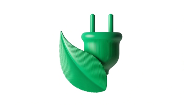 A green leaf icon with a power plug, symbolizing energy efficiency