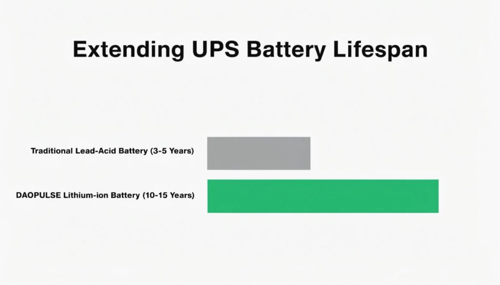 A graphic comparing the lifespan of a lead-acid battery (short bar) versus a lithium-ion battery (long bar) over time